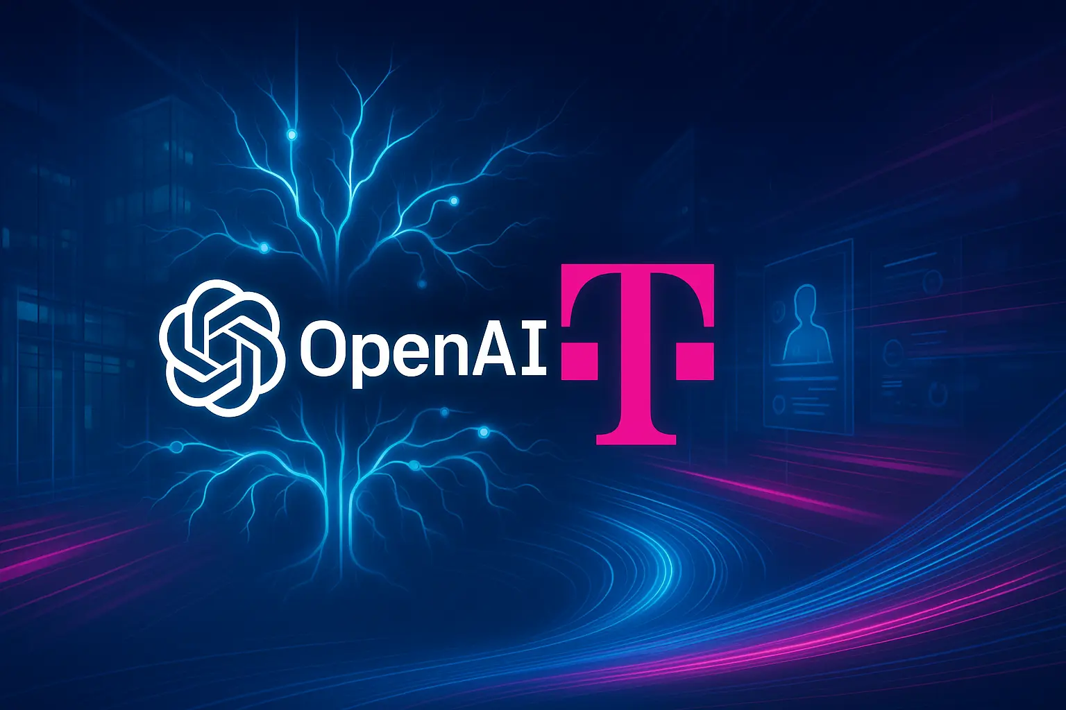 OpenAI and Deutsche Telekom logos on a gradient background