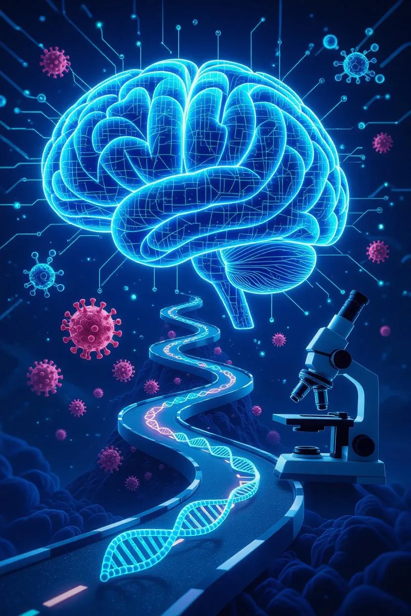 Illustration of cancer cells and immune system interaction