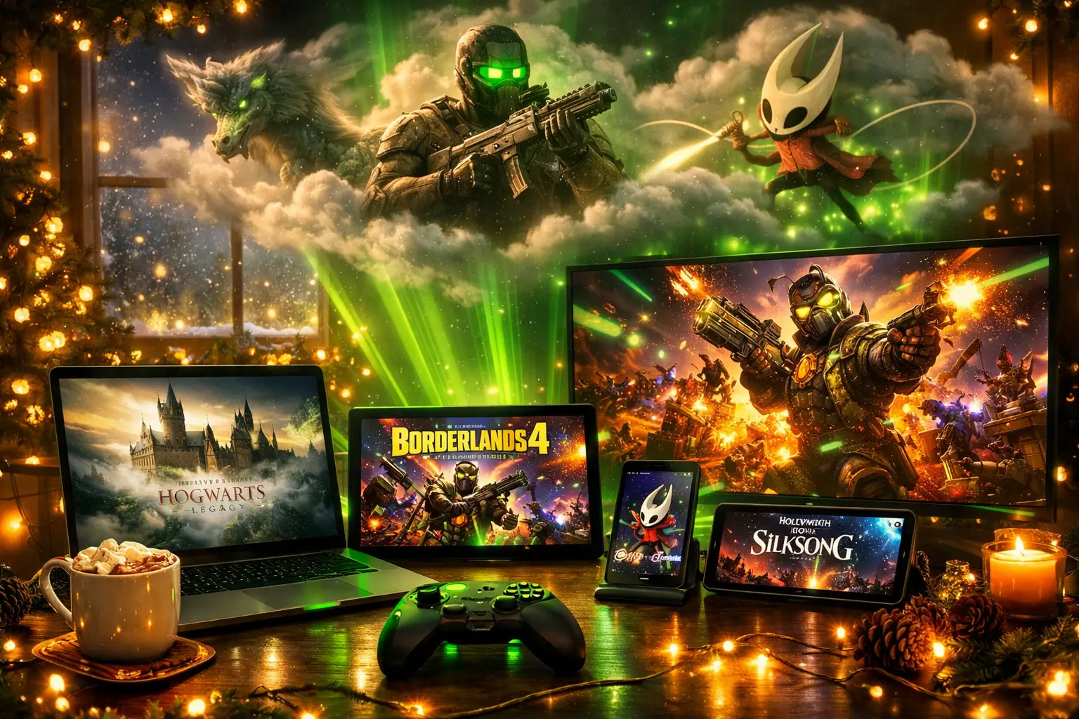 GeForce NOW cloud gaming service showing a festive lineup of new games for holiday play