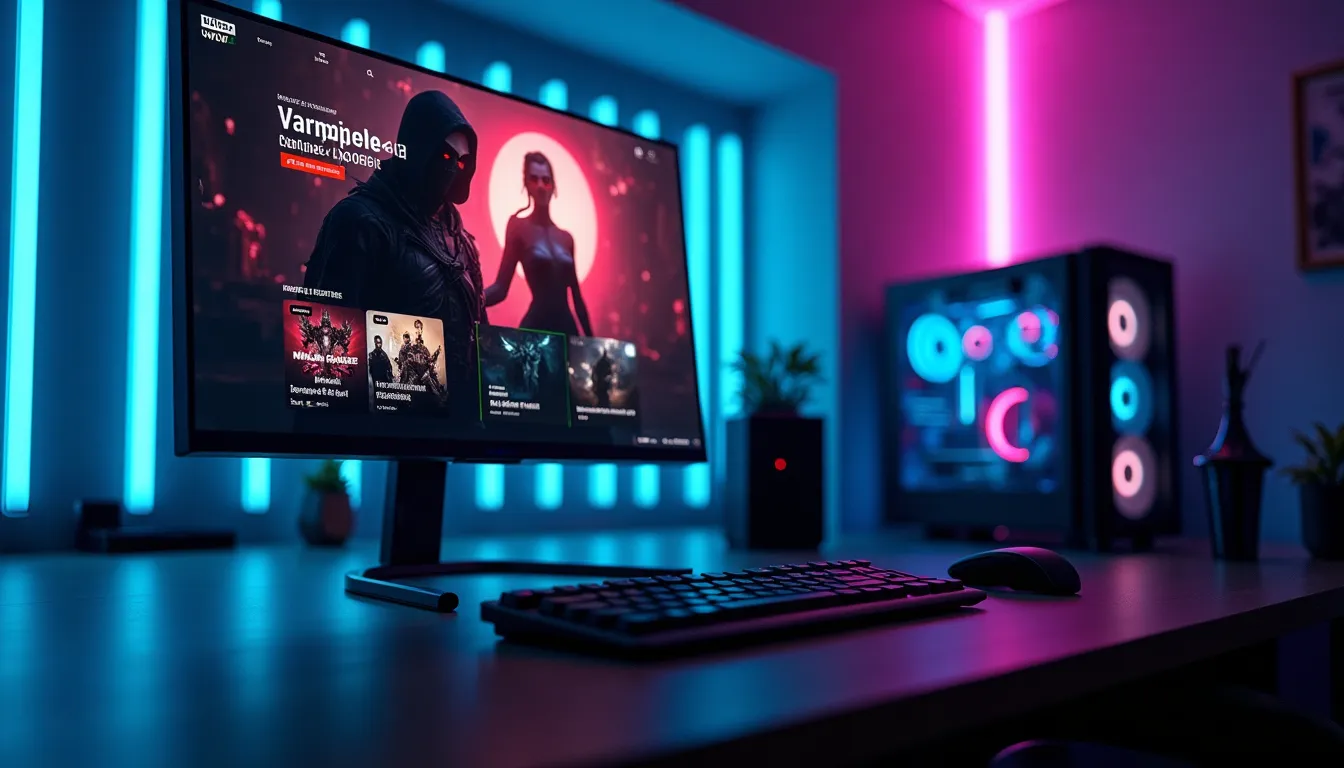 GeForce NOW logo with a cityscape at night