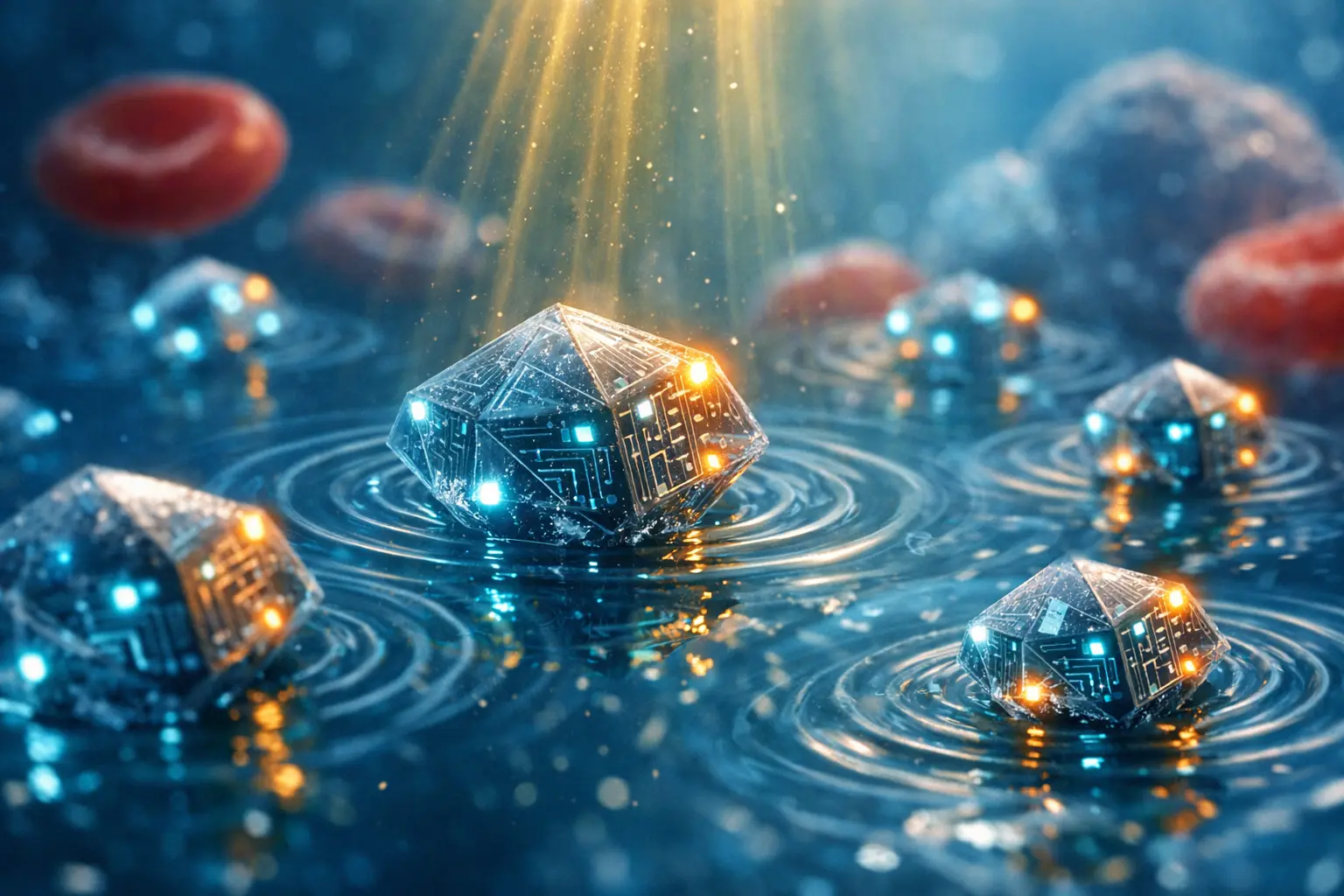 Microscopic robot perched on a fingerprint ridge, illustrating its sub‑salt size